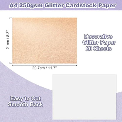 PATIKIL 20Sheets Champagne Glitter Cardstock, 8.3x11.7 in A4 Glitter Paper Card Stock Shiny Scrapbook 250gsm Sparkly Paper Large Shimmer for Crafts Scrapbook DIY Art Wedding Party - color: Champagne, size: 8.3x11.7 In