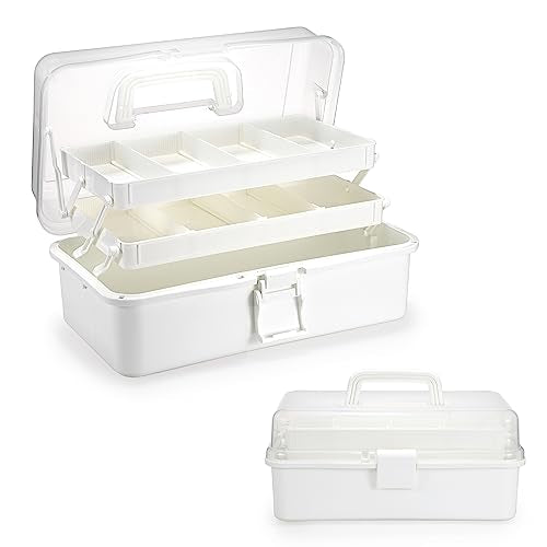 BTSKY 3-Layer Plastic Dividing Storage Box Craft Organizer with Adjustable Spacers Portable Handled Art Supply Organizer Multipurpose Home Utility Box for Medicine Box Sewing Box (Beige White) - color: Beige White