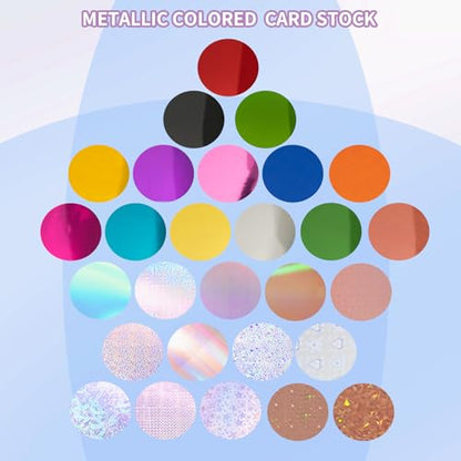 28 Pack Metallic Holographic Cardstock Paper Sheets 8" x 12" 250gsm/92lb | 28 styles Foil Mirror Shimmering Paper Cardstock For Arts and Crafts, Decorative, Invitations, Scrapbook Supplies - style: Metallic+Holographic