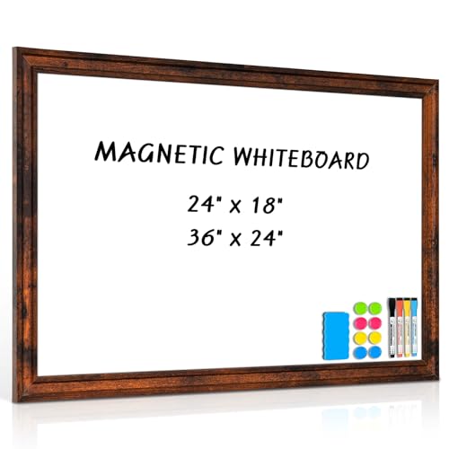 Large White Board for Wall, 36''x24'' Magnetic Dry Erase Board, Decorative Whiteboard with Brown Vintage Wooden Frame, Hanging Writing Board for Home Office School Dorm - color: Brown, size: 36"W x 24"H