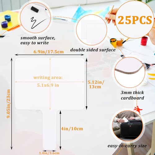 Acrux7 25 Pack Dry Erase Paddles 9"x6.9" Handheld Whiteboard Paddles, Double Sided White Board Paddles, Small Dry Erase Answer Paddles for Classroom, Auction, Office, Meeting, Party
