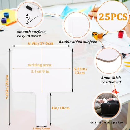 Acrux7 25 Pack Dry Erase Paddles 9"x6.9" Handheld Whiteboard Paddles, Double Sided White Board Paddles, Small Dry Erase Answer Paddles for Classroom, Auction, Office, Meeting, Party
