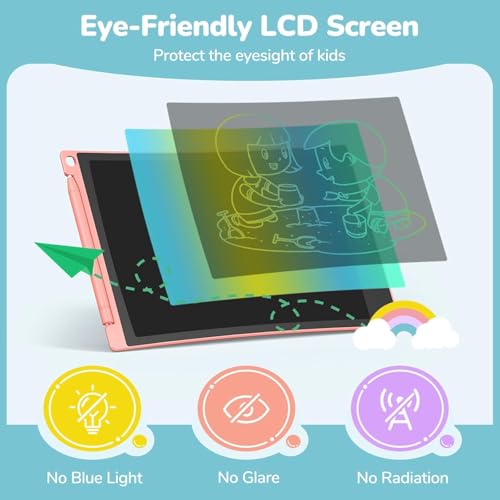 TECJOE LCD Writing Tablet, 8.5 Inch Colorful Drawing Board, Kids Travel Games Activity Learning Toys, Birthday Gifts for 3-8 Year Old Boys Girls Toddlers Preschooler - color: Blue Pink