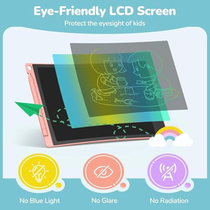 TECJOE LCD Writing Tablet, 8.5 Inch Colorful Drawing Board, Kids Travel Games Activity Learning Toys, Birthday Gifts for 3-8 Year Old Boys Girls Toddlers Preschooler - color: Blue Pink