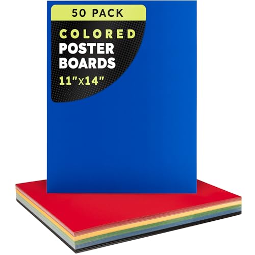 Hygloss Medium Colored Poster Board 11x14-50 Assorted Standard Color Bulk Pack - Red, Yellow, Green, Blue, Black - 10 Pt. Thickness Poster Board Paper, Posterboard Multipack 11" x 14" - color: Assorted Primary Colors, size: 11 x 14-Inch, style: 50 Sheets