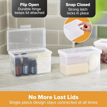 Bostitch Konnect Storage Containers with Lids, Office Organizer, Clear Plastic Box, Stackable for Index Cards, Labels, 1 Qt, 6 Pack - size: 6-Pack