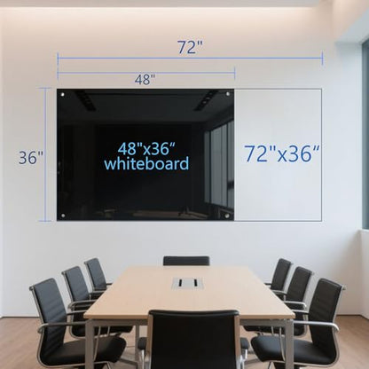 KIZZBY Black Glass Dry Erase Board - Magnetic Blackboard for Wall, 72"x36" Large Frameless Black Whiteboard for Office, Home & School - color: 72"×36" Black