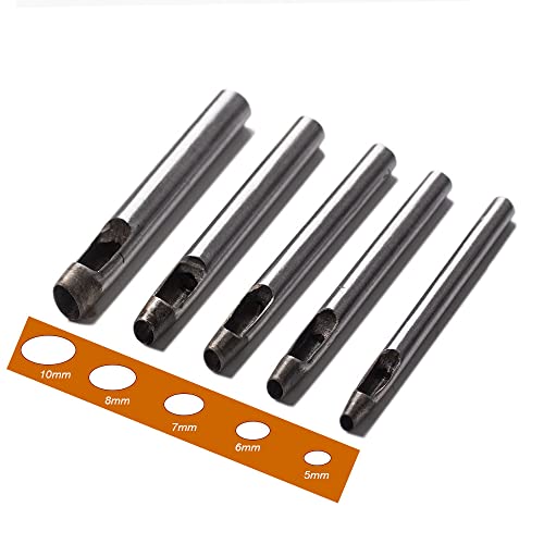 Junetree Leather Hole Punch Cutter Set: 5/6/7/8/10mm Steel, 5pcs, Manual, Oval Round Hollow, Leather Watch Bands, Belts, Canvas, Paper, Plastics - color: Ovals_5pcs