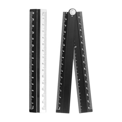 HARFINGTON Folding and Straight Ruler Kit 30/15cm Metric Aluminum Alloy Plastic Protractor Foldable Angle Ruler for Home Classroom Office, Black - color: Black