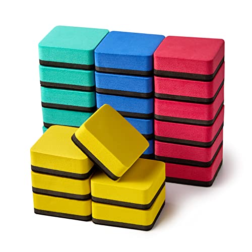Favide 24 Pack Magnetic Whiteboard Dry Erase Erasers Chalkboard Cleansers for Classroom, Home and Office (Square, 4 Color) - color: Square, 4 Color