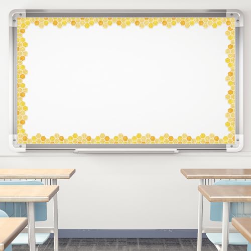 Whaline 65.6 Ft Summer Bulletin Board Border Glitter Yellow Honeycomb Die Cut Trim Border Roll for Back to School Bee Day Home Party Supplies - style: Honeycomb