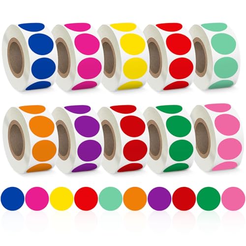 5000 PCS 3/4" Colored Dot Stickers - 10 Bright Colors Removable Color Coding Labels, Premium Adhesive Colorful Circle Stickers for Classroom, Toddler, Office, Inventory Organizing & Marking