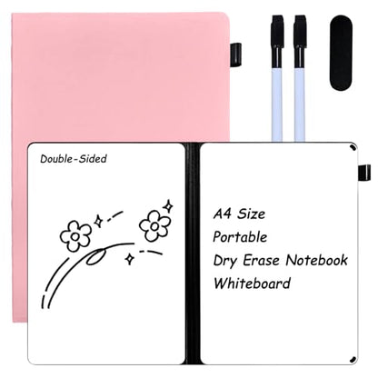 Portable Dry Erase Notebook Double Sided Folding Whiteboards with Pen and Erase, Small Dry Erase Board for Study, Meeting, Planning 12"x9" (A4), Anti-Ghosting (Pink) - color: Pink