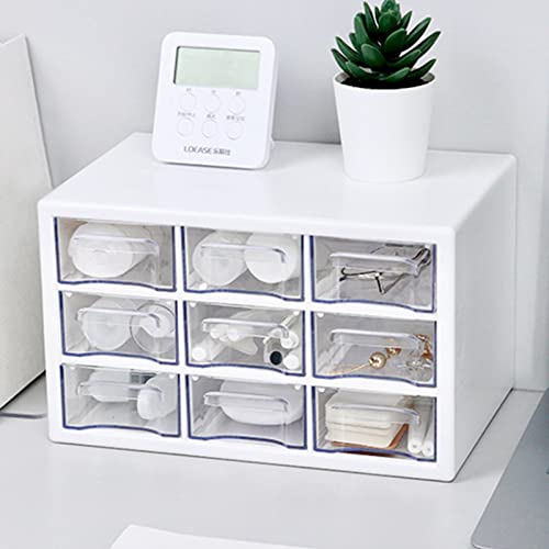 Desk Storage Organizer with 9 Drawers, MYKASEN Clear Plastic Storage Cabinet, Stackable Desk Storage Box for Makeup Office Craft Hardware Art Supplies, 9.8x6.3x5.9inch(White) - color: white