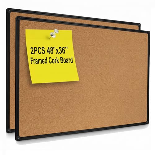 2 Pack 48" x 36" Cork Board, Black Aluminum Frame Bulletin Board for Walls, Large Self-Healing Bulletin Board for Office, School, and Home, Hanging Notice Board with 10 Push Pins (4x3 Ft) - color: Black, size: 36" x 48" 2 Pack