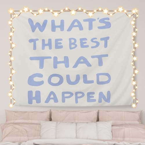 AQYIP What's the Best That Could Happen Inspirational Tapestry, Motivational Tapestry Decorative, Trendy Blue Positive Quote Wall Tapestries Blanket Decor for Home Office, 50x60 Inch - color: 1 - whats the best that could happen