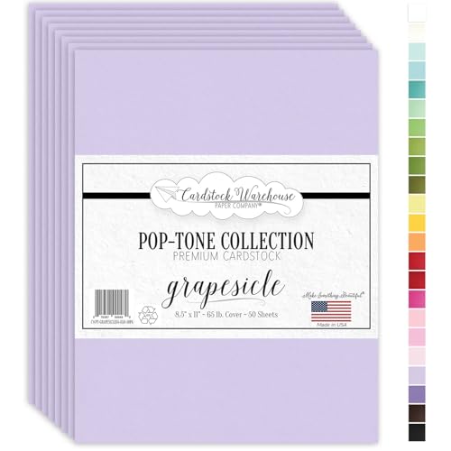 Cardstock Warehouse Pop-Tone Grapesicle Light Purple/Lavender Cardstock Paper – 50 Sheets, 8.5 x 11" - 65 lb / 175 GSM Premium Purple Card Stock for Die-cutting, Printing, Card Making & DIY Projects - color: Grapesicle Light Purple