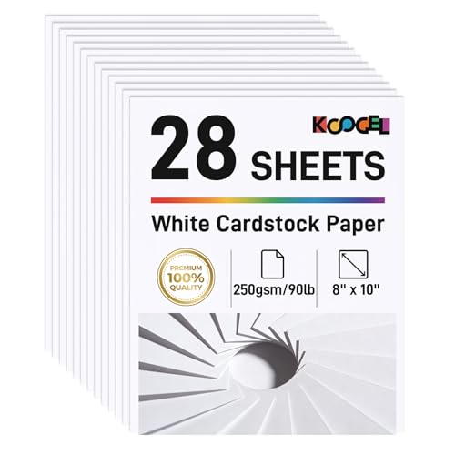 Koogel 28 Sheets White Cardstock Paper, 8" x 10" Craft Paper Heavyweight Card Stock, Back to School Supplies, 90LB/250GSM