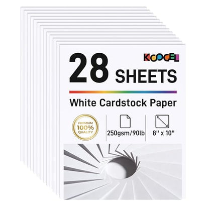 Koogel 28 Sheets White Cardstock Paper, 8" x 10" Craft Paper Heavyweight Card Stock, Back to School Supplies, 90LB/250GSM