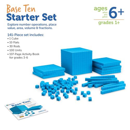 Learning Resources Plastic Base Ten Starter Set - 1st Grade Math Manipulatives for Elementary School Classroom, Learn Place Value, Base 10 Blocks for Math, Kids Counting Blocks and Teacher Supplies