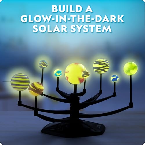 National Geographic Glow-in-the-Dark Solar System Model Kit for Kids - Build & Paint a 3D Planetary Model with Movable Arms, STEM Projects for Kids Ages 8-12, Space Themed Bedroom Decor - style: Solar System Model