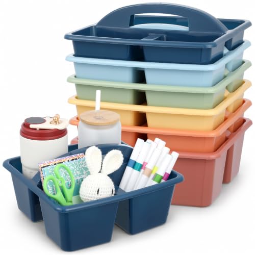 6 Pack 3 Compartment Small Caddy Plastic Classroom Organizer with Handle Portable Teacher Supply Storage Caddy Craft Art Caddies for Pencil, Crayon, Marker, Home, Office, School Supplies(Boho Earthy) - color: Boho Earthy