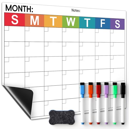 Dry Erase Magnetic Calendar for Refrigerator - Monthly Planner Magnet Whiteboard for Fridge Wall Door - Shopping, Meal/Menu, to Do List, Family Schedule Planning Board with 6 Markers - Colorful - color: Multi Color