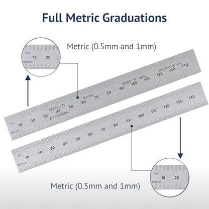 PEC Tools 150mm High Contrast Metal Ruler, Stainless Steel with Black Chrome Finish, Fully Metric Graduation (0.5mm, 1.0mm), Easy to Read Machinist Rule, Made in USA - color: Carbon Steel-Rigid, size: 150mm
