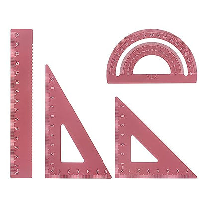 HARFINGTON 4pcs Geometry Set 15cm Metric Measure Laser Engraving Aluminum Ruler Metal Ruler Set Triangle Protractor Ruler Tool Set for Classroom, Office, Home, Red - color: Red