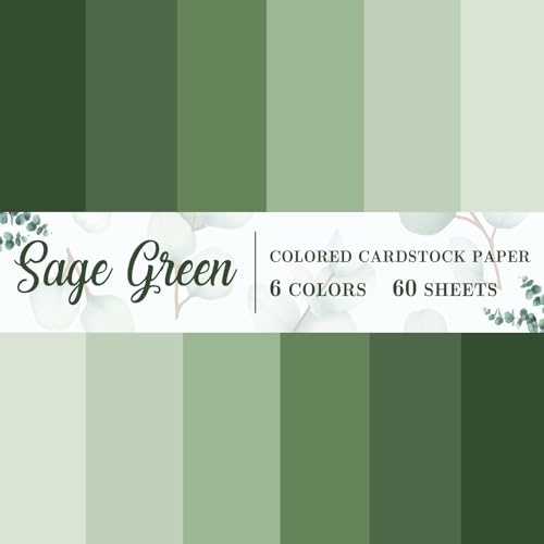 60 Sheet 8.5 x 11 Inch Sage Green Thick Paper Card Stock 6 Gradient Green Colors Cards Colored Scrapbook Paper for Prints DIY Arts Crafts Making School Office Home Supplies, 92lb - color: Sage Green