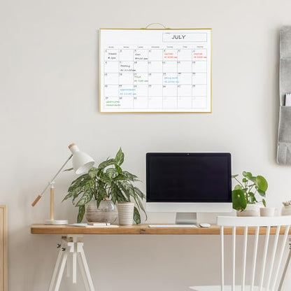 TSJ OFFICE White Board Calendar - 12 X 16 Inches Magnetic Dry Erase Board Monthly Calendar, Double Sided Whiteboard with a Handle, to Do List Notepad for Office, Home, School, Gold Aluminum Frame - color: Gold-whiteboard & Calendar