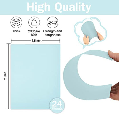 24 Sheets Light Blue Cardstock 8.5 x 11 Pastel Paper, Goefun 80lb Card Stock Printer Paper for Invitations, Menus, Crafts, DIY Cards - color: blue