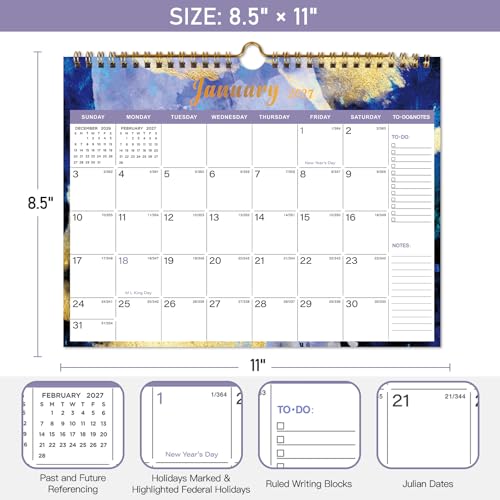 Lbylyhxc 2026-2027 Calendar - Includes July 2026 to December 2027-18 Monthly Wall Calendar 2026 - 2027, 11 x 8.5 Inches.Thick Paper with Julian Dates and Block for New Year and Christmas Presents (Calendar 2026-2027 Inks) - color: Calendar 2026-2027 Inks