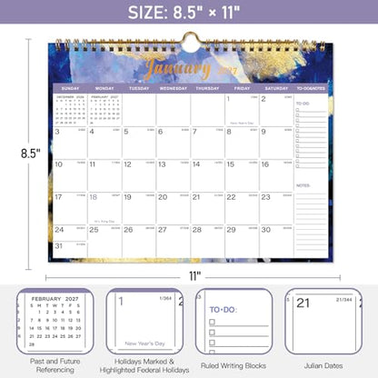 Lbylyhxc 2026-2027 Calendar - Includes July 2026 to December 2027-18 Monthly Wall Calendar 2026 - 2027, 11 x 8.5 Inches.Thick Paper with Julian Dates and Block for New Year and Christmas Presents (Calendar 2026-2027 Inks) - color: Calendar 2026-2027 Inks