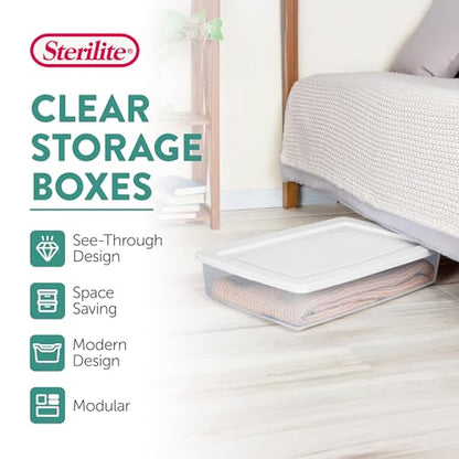 Sterilite 6 Pack Storage Box, 41 Quart Stackable Tote, Clear Plastic Container with Secure Snapping White Lids for Home and Office Organization - size: 41 Quart, style: 6 Pack