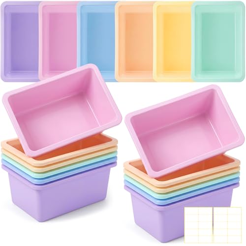 Thyle 12 Pieces Plastic Cubby Bins with Labels 11.6 x 7.7 x 5 Inch Classroom Book Bins Stacking Storage Container Organizer Storage Cubbies for Classroom Office (Soft Color) - color: Soft Color