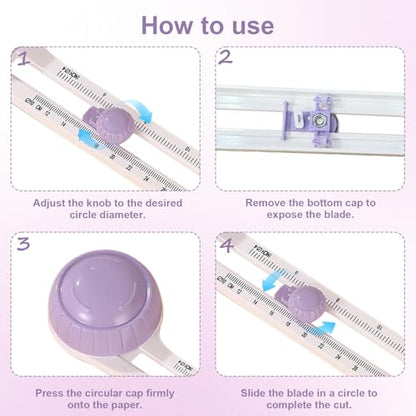 Circle Cutter, Circle Cutters for Crafts, Rotary Paper Cutter with 3 Blades, Trimmer Tool for Scrapbooking Card Making, 4'' to 12.5'' Cutting Diameter (Purple)