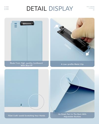 Free Standing Clipboard and Desktop Stand with Adjustable Buckles Easel Back - Foldable Stand and Document Holder for School, Office and Business Use (9.37 x 12.6 inches) (Blue) - style: Blue