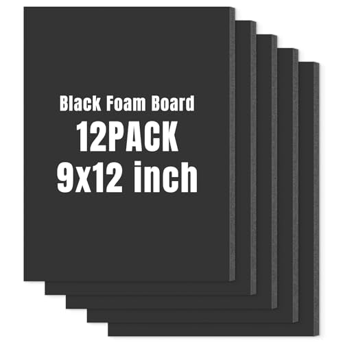 Golden State Art Foam Board 9x12-12 Pack - 1/8" Thick Black Poster Board Acid Free Foamboard for Paintings Prints, Art, Display, Crafts, Presentation and Projects - size: 9x12