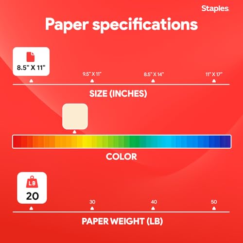 Staples Pastel Recycled Copy Paper, Cream, 20 lb., 8.5" x 11", 500 Sheets – 30% Recycled Multipurpose Paper for Printing & Documents - style: Cream