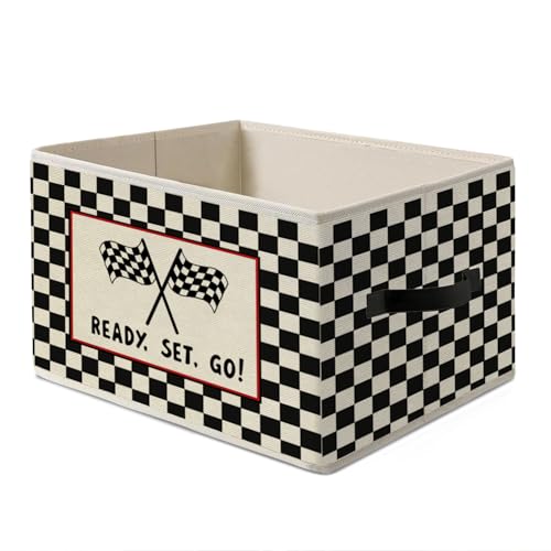 Race Car Room Toy Storage Bins Box,Kids Room Decor for Boys,Ready Set Go Racing Toy Box Shelf Basket,Collapsible Clothes Book Organizer Bin,for Nursery Bedroom Toys Books Clothes Playroom - color: Ready Set Go