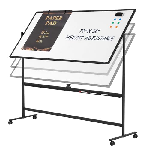 Dry Erase Whiteboard Easel on Wheels - TANKEE 70" x 36" Large Double Sided Mobile Whiteboard, Reversible Magnetic Rolling White Board for Home Office Classroom, Flip Chart Holders and Paper Pad - color: Black, size: 70"x36"