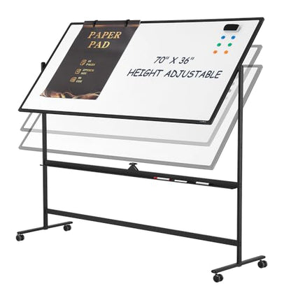 Dry Erase Whiteboard Easel on Wheels - TANKEE 70" x 36" Large Double Sided Mobile Whiteboard, Reversible Magnetic Rolling White Board for Home Office Classroom, Flip Chart Holders and Paper Pad - color: Black, size: 70"x36"