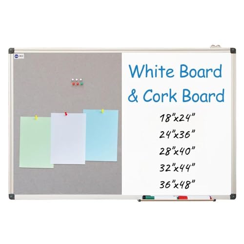 White Board and Cork Board Combo - 24 x 18 Inches Large Dry Erase Whiteboard and Bulletin Board, Magnetic Wall Pin Display Board for Home, Classroom & Office, 18"x24" Grey - color: Grey, size: 24 x 18 Inches