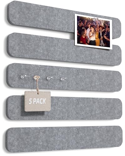 JBER Felt Strip Board 5 Pack 13"x2", Cork Board Alternative Pin Bulletin Board, Self-Adhesive Vision Board with 25 Push Pins for Walls, Office & Home Decor(Light Gray) - color: Light Gray, size: 5 Pack