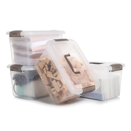 Citylife 4 Packs 8.5 QT Storage Bins with Lids Clear Plastic Bins with Grey Handle Stackable Storage Containers for Organizing - size: 8.5QT, style: 4 PACK