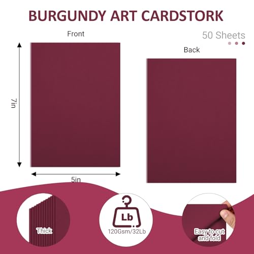 50 Sheets Burgundy Paper, 120gsm/32lb Cover Cardstock Construction Blank Paper for DIY Crafts Cards Making(5 x 7 Inch) - color: Burgundy, size: 5 x 7 Inch