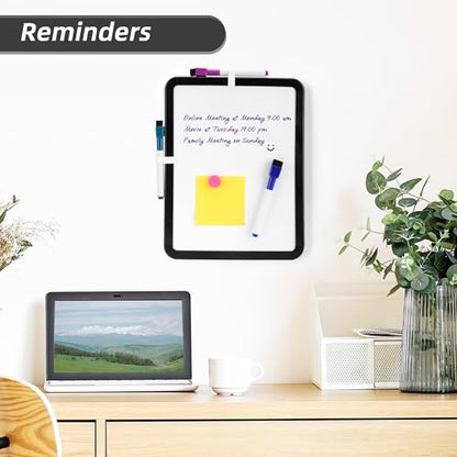 VUSIGN Small White Board Dry Erase, 8.5'' x 11'' Magnetic Dry Erase Board, Mini Whiteboard with Markers for Students, Fridge, Wall, Locker, Black - color: E-black