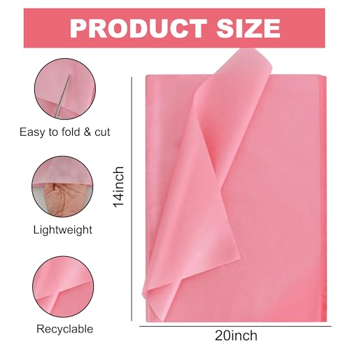 BEISHIDA 100 Sheets Dark Pink Metallic Tissue Paper Bulk, Glitter Wrapping Tissue Paper for Gift Bags, 14 x 20 Inch Gift Wrap for Valentine Birthday Wedding Graduation DIY Crafts Holiday Flowers - color: dark pink