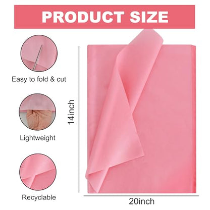 BEISHIDA 100 Sheets Dark Pink Metallic Tissue Paper Bulk, Glitter Wrapping Tissue Paper for Gift Bags, 14 x 20 Inch Gift Wrap for Valentine Birthday Wedding Graduation DIY Crafts Holiday Flowers - color: dark pink